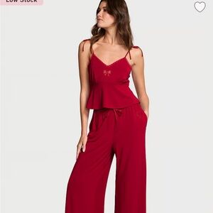 Victoria's Secret Burgundy Peplum Pajama Set